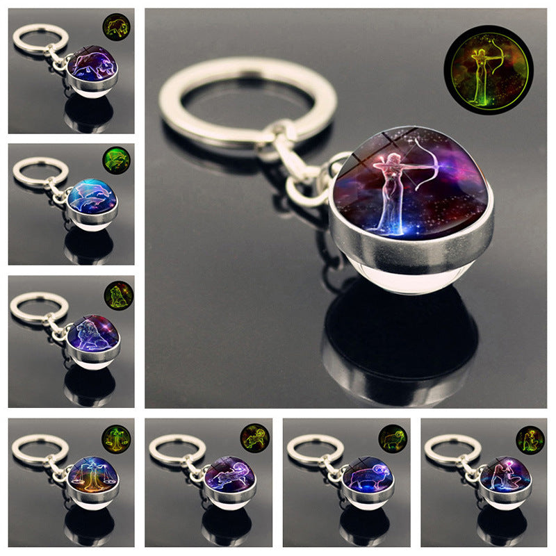 Luminous Glass Zodiac Key Chain