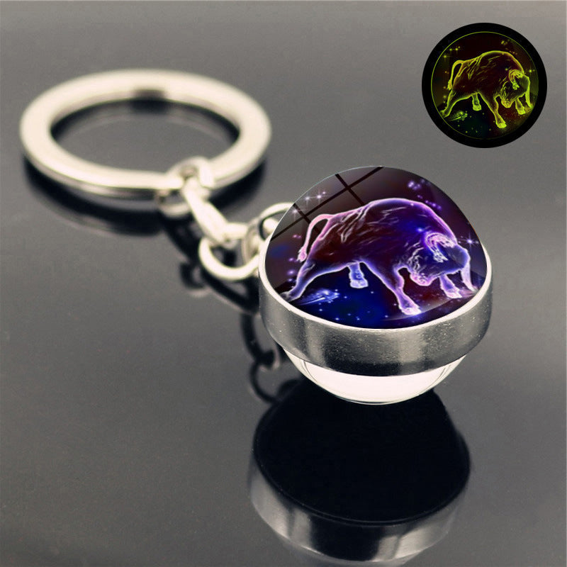 Luminous Glass Zodiac Key Chain