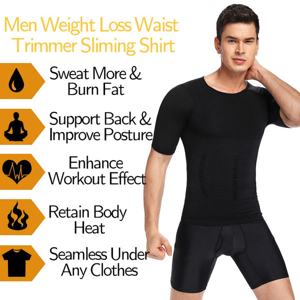 SecondSkin Men's Abs Shaper Cooling T-Shirt Compression Shirt Slimming  Shapewear
