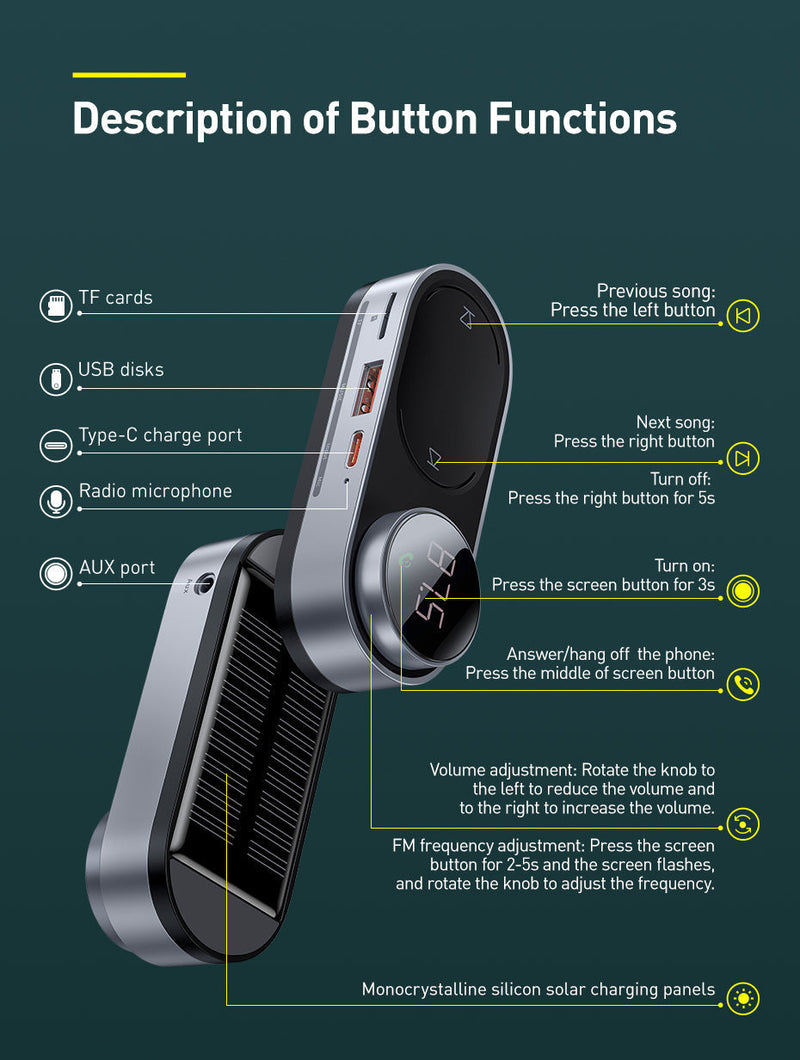 Solar Car Wireless Bluetooth Receiver 5.0