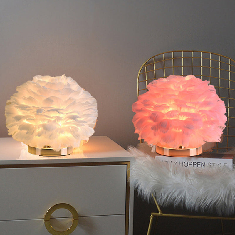 Feather Table Lamp Bedroom Bedside Light Luxury