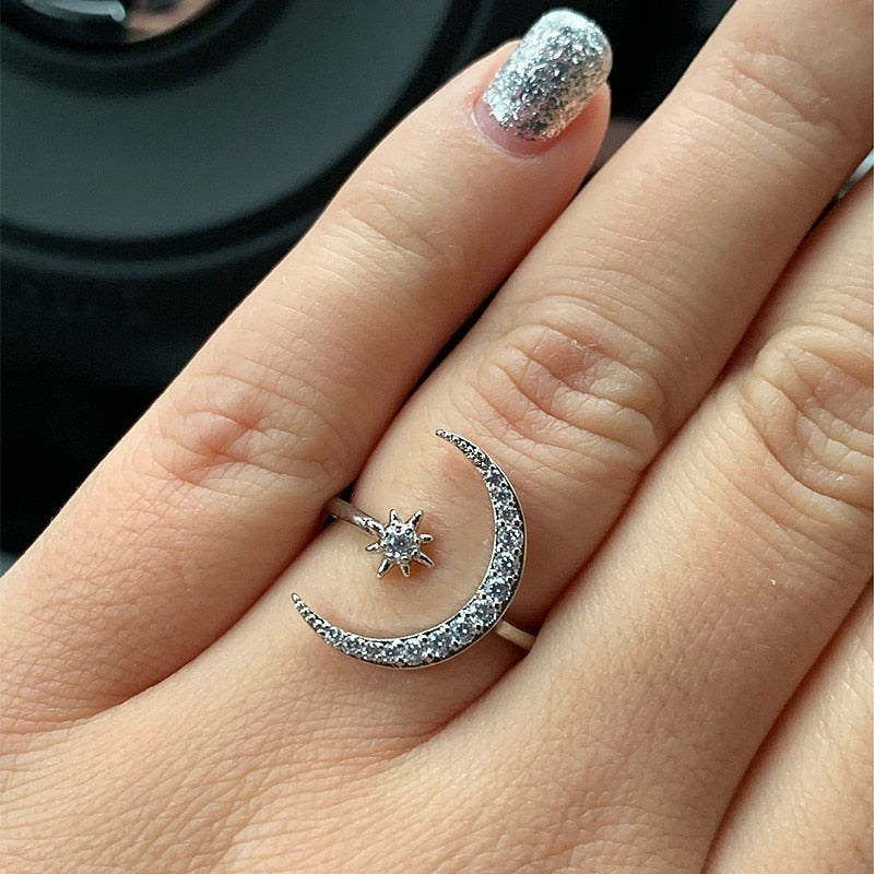 Moon and Star Shaped Ring