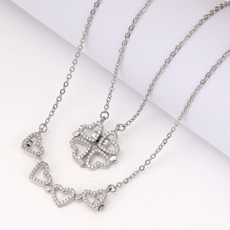 Four Leaf Clover Hearts Necklace