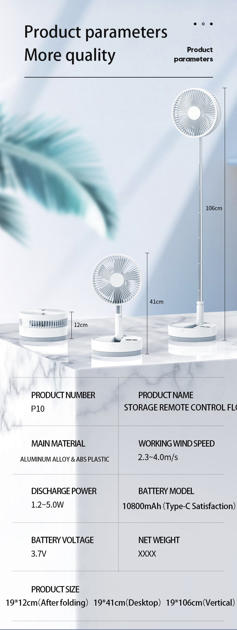 Portable Telescopic Folding Floor Fan