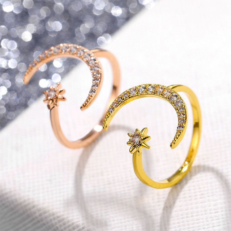 Moon and Star Shaped Ring