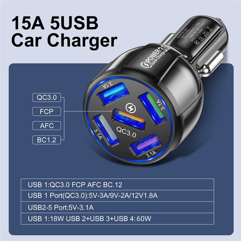 Car 5 Ports USB Charger