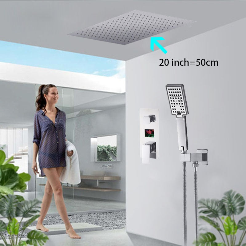 Digital Display Wall Mount Rainfall Shower Kit