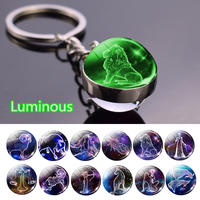 Luminous Glass Zodiac Key Chain