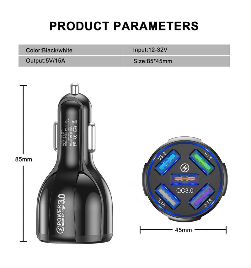 Car 5 Ports USB Charger