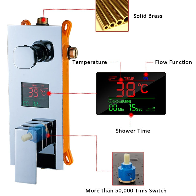 Digital Display Wall Mount Rainfall Shower Kit