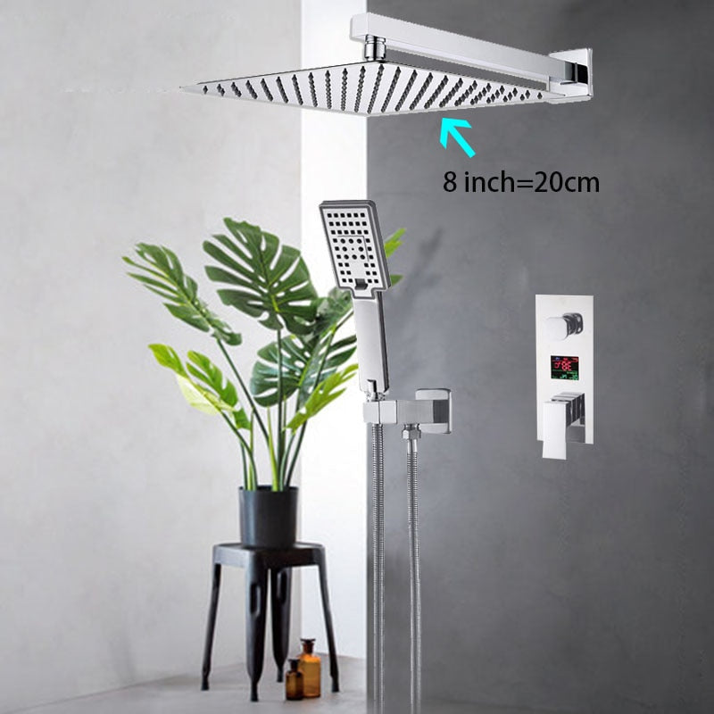 Digital Display Wall Mount Rainfall Shower Kit