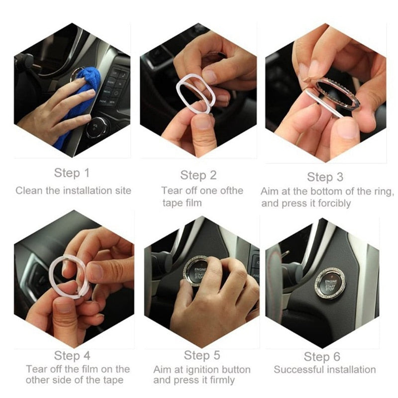 Diamond-Encrusted Car Start Button Ring Stickers