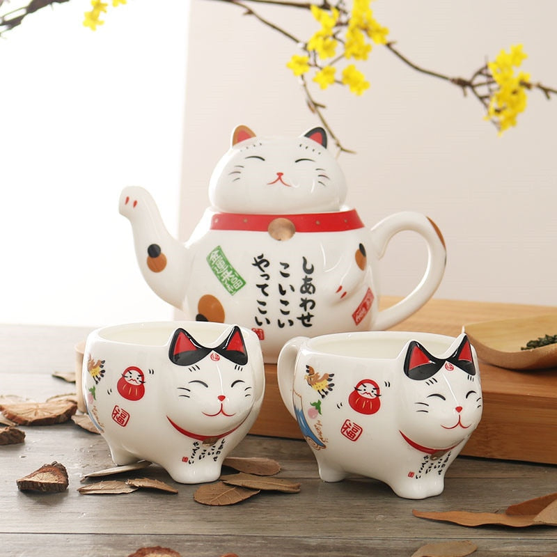 Ceramic Lucky Cat  Teapot set