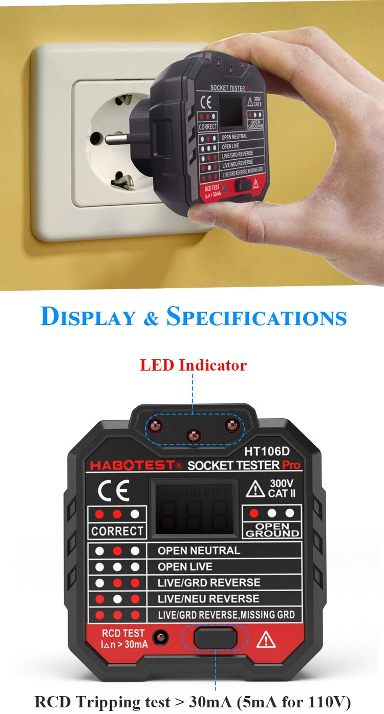 Multifunctional Digital Display Socket Tester