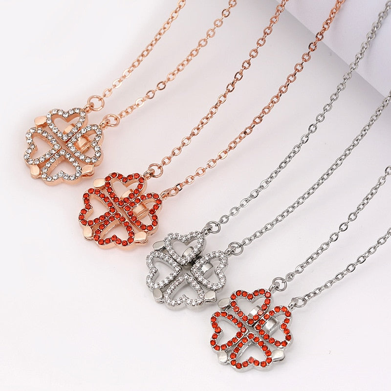 Four Leaf Clover Hearts Necklace