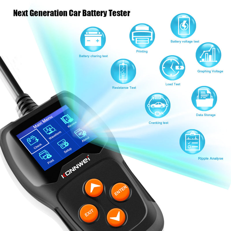 LCD Display Battery Cranking Charging Tester